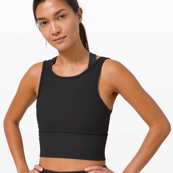 Lululemon Power Pivot Reversible Crop Tank Ribbed Black XS - Picture 1 of 8
